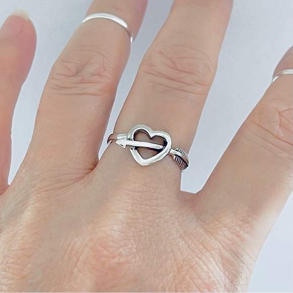 Sterling Silver Heart with Arrow Ring, Bow and Arrows, Promise Love Jewelry - Picture 4 of 13